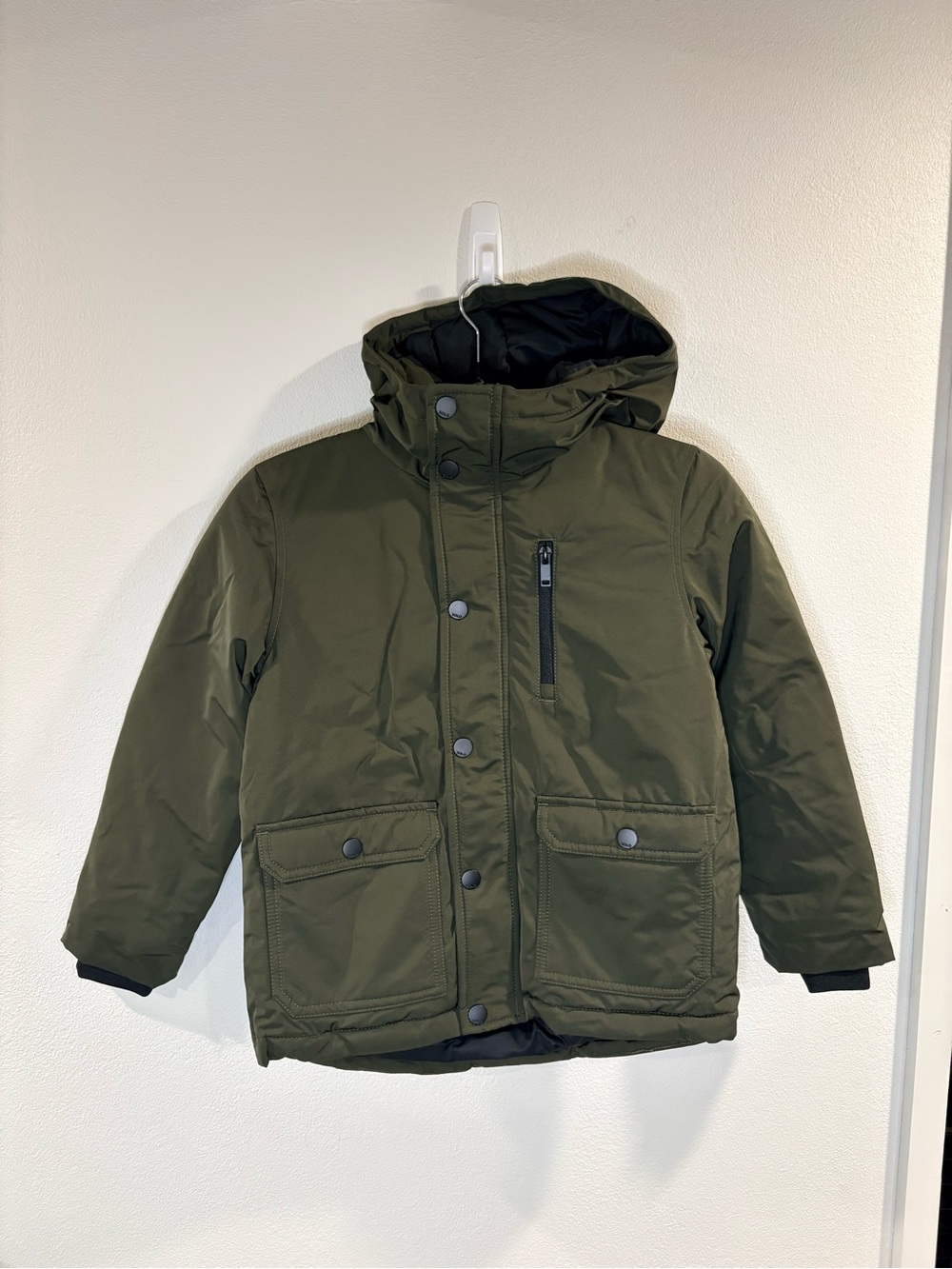 Kids Olive Green Hooded Winter Jacket